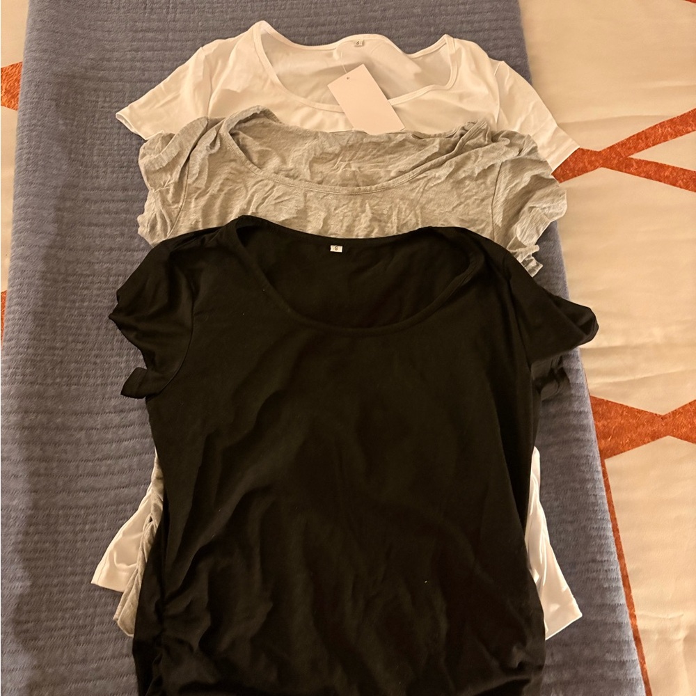 Set of 3 Basic Maternity T-Shirt Pack - Black, Gray, and White